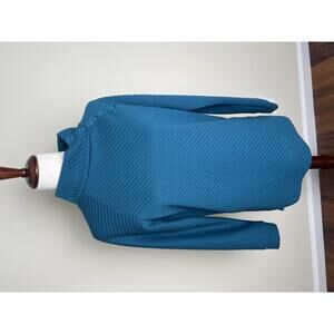 Teal Ribbed Asymmetrical Button Mock Neck Sweater Small Cozy Stretch Knit